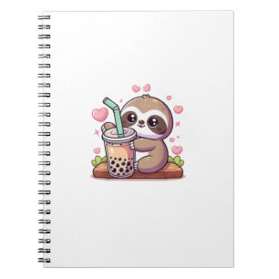 Cute Sloth Boba Bubble Milk Tea Kawaii Women Girls Notebook
