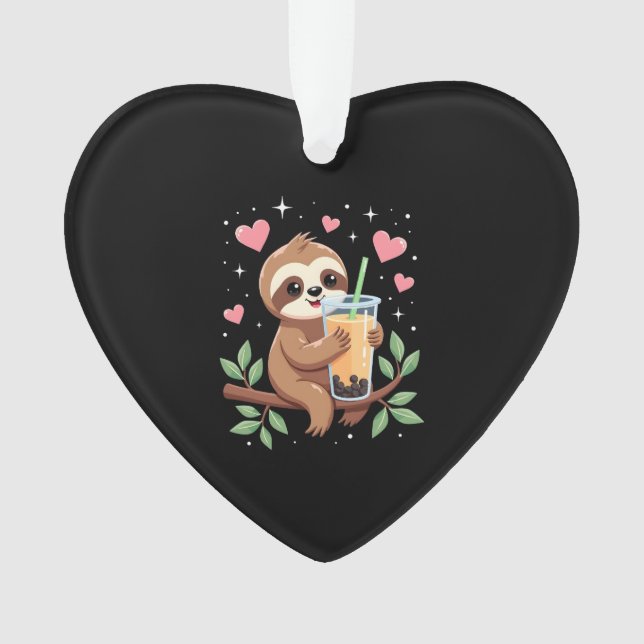 Cute Sloth Boba Bubble Milk Tea Kawaii Women Girls Ornament (Front)