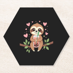 Cute Sloth Boba Bubble Milk Tea Kawaii Women Girls Paper Coaster