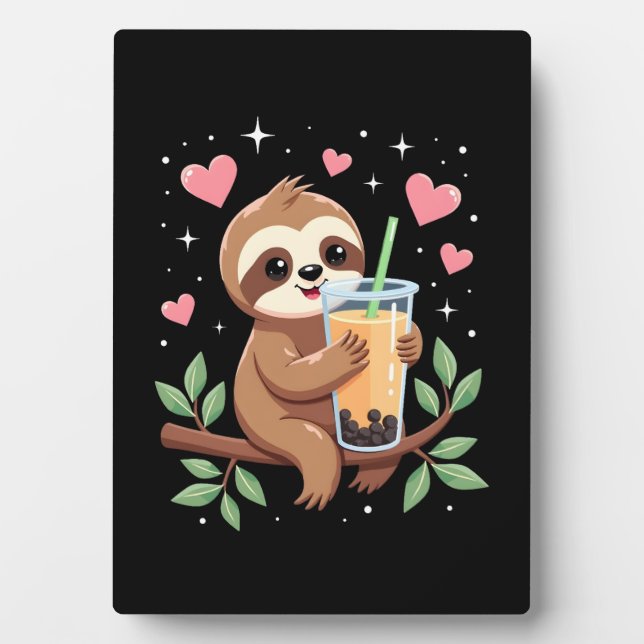 Cute Sloth Boba Bubble Milk Tea Kawaii Women Girls Plaque (Front)