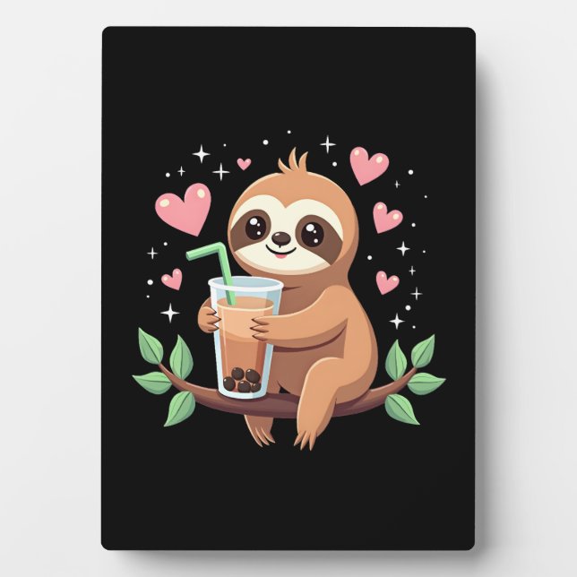 Cute Sloth Boba Bubble Milk Tea Kawaii Women Girls Plaque (Front)