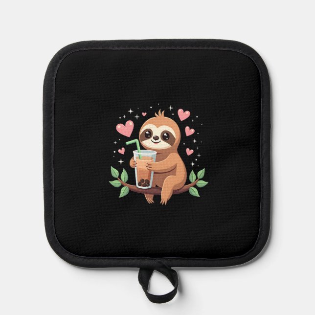 Cute Sloth Boba Bubble Milk Tea Kawaii Women Girls Pot Holder (Front)