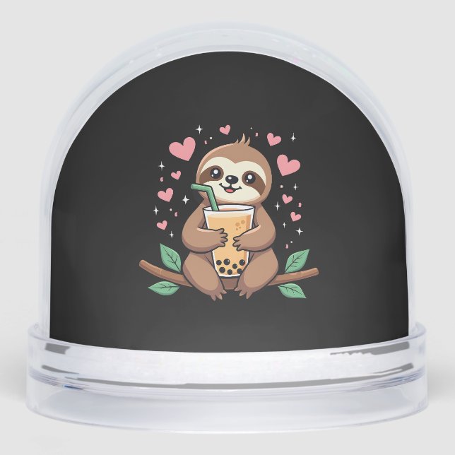 Cute Sloth Boba Bubble Milk Tea Kawaii Women Girls Snowglobe (Front)