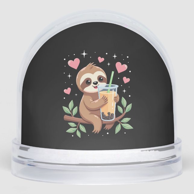 Cute Sloth Boba Bubble Milk Tea Kawaii Women Girls Snowglobe (Front)