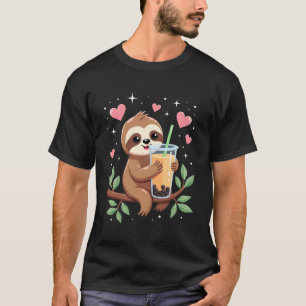 Cute Sloth Boba Bubble Milk Tea Kawaii Women Girls T-Shirt