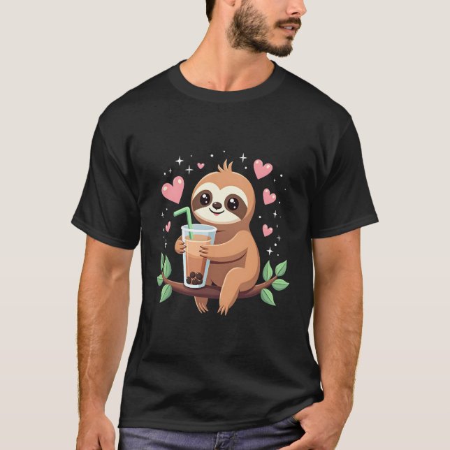 Cute Sloth Boba Bubble Milk Tea Kawaii Women Girls T-Shirt (Front)