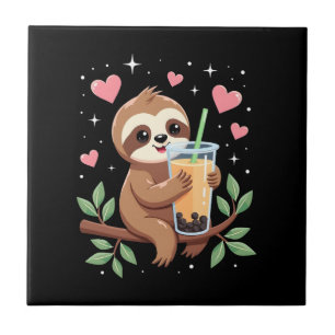 Cute Sloth Boba Bubble Milk Tea Kawaii Women Girls Tile