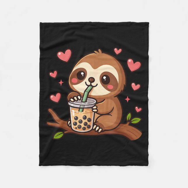 Cute Sloth Boba Tea Bubble Tea Anime Kawaii Neko G Fleece Blanket (Front)