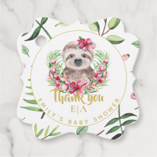 Cute SLOTH Boho Pink Floral Baby Shower Thank You Favour Tags