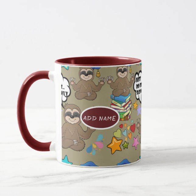 Cute Sloth Brown Pattern Funny Just Do It Quote Mug (Left)