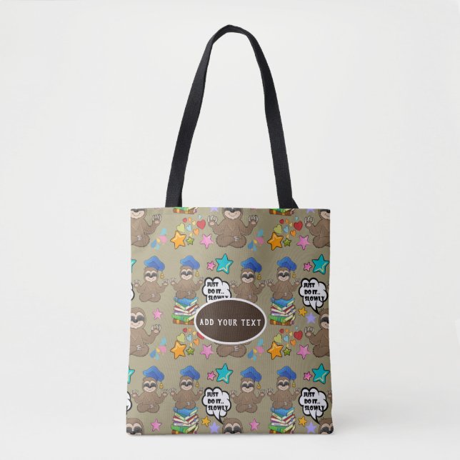 Cute Sloth Brown Pattern Funny Just Do It Quote Tote Bag (Front)