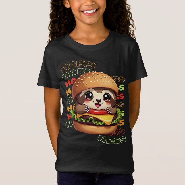 Cute Sloth Burger – Funny Happiness T-Shirt (Front)