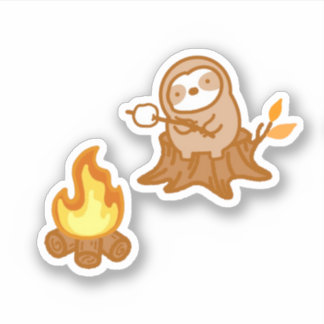 Cute Sloth Campfire S’mores Vinyl Sticker