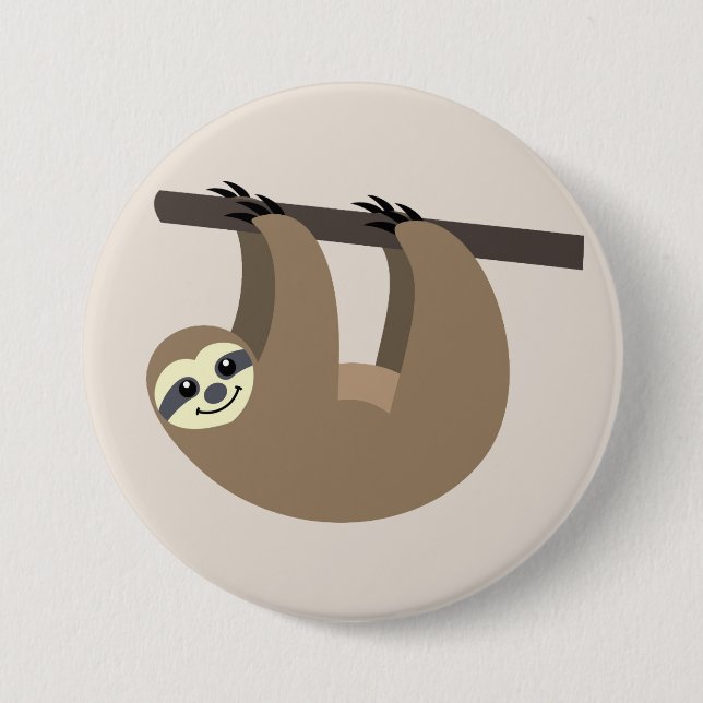 Cute Sloth Cartoon Button (Front)