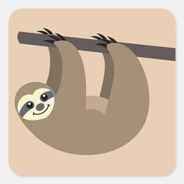 Cute Sloth Cartoon Square Sticker (Front)