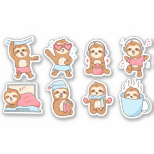 CUTE SLOTH CHARACTER ILLUSTRATION SET 