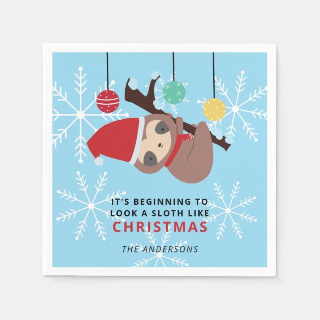Cute Sloth Christmas Punny Kawaii Holiday Winter Napkin (Front)