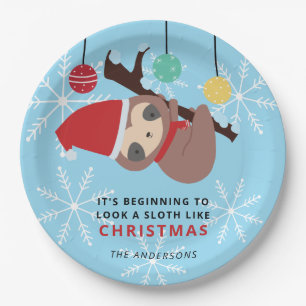 Cute Sloth Christmas Punny Kawaii Holiday Winter  Paper Plate