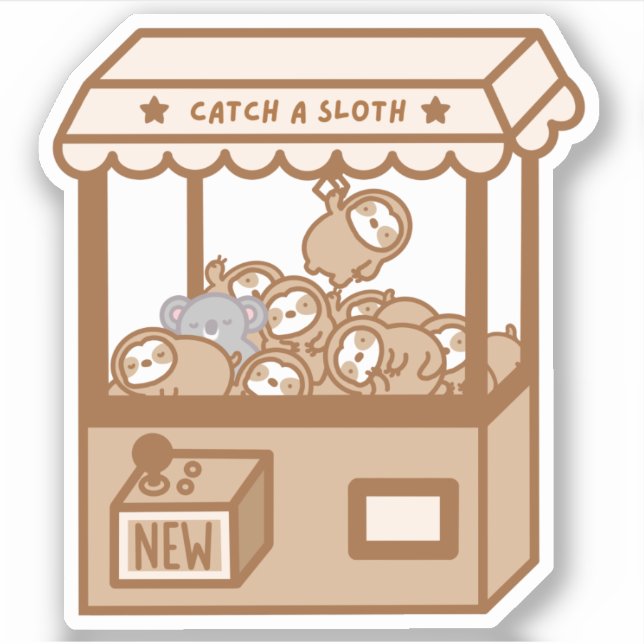 Cute Sloth Claw Machine Vinyl Sticker  (Front)