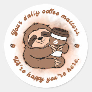 Cute Sloth Coffee Good Mood Design Classic Round Sticker