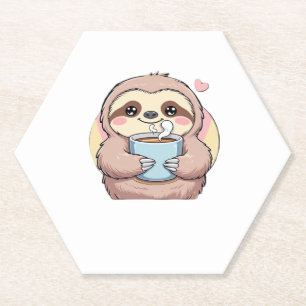 Cute Sloth Coffee Lover Shirt � Funny Fueled by Co Paper Coaster