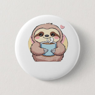 Cute Sloth Coffee Lover Shirt – Funny Fuelled by C 6 Cm Round Badge