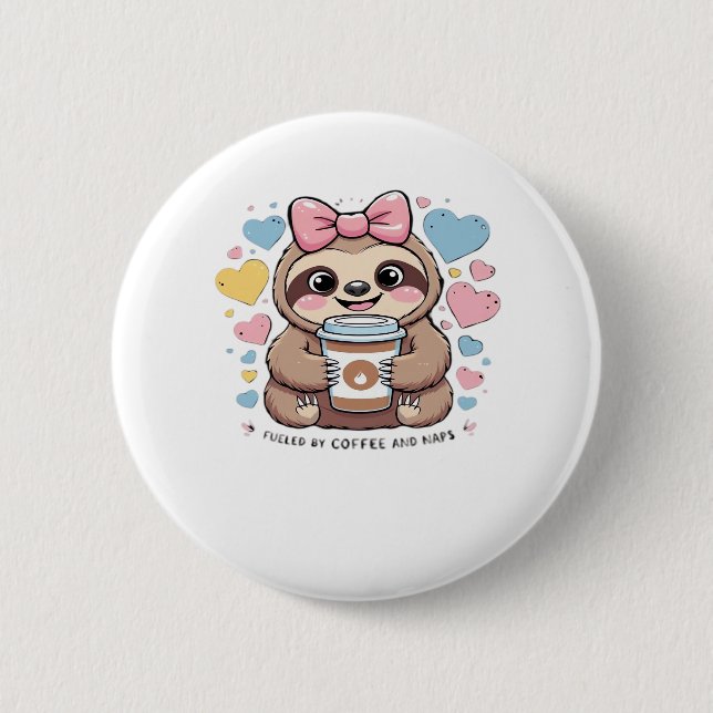 Cute Sloth Coffee Lover Shirt � Funny Fuelled by C 6 Cm Round Badge (Front)
