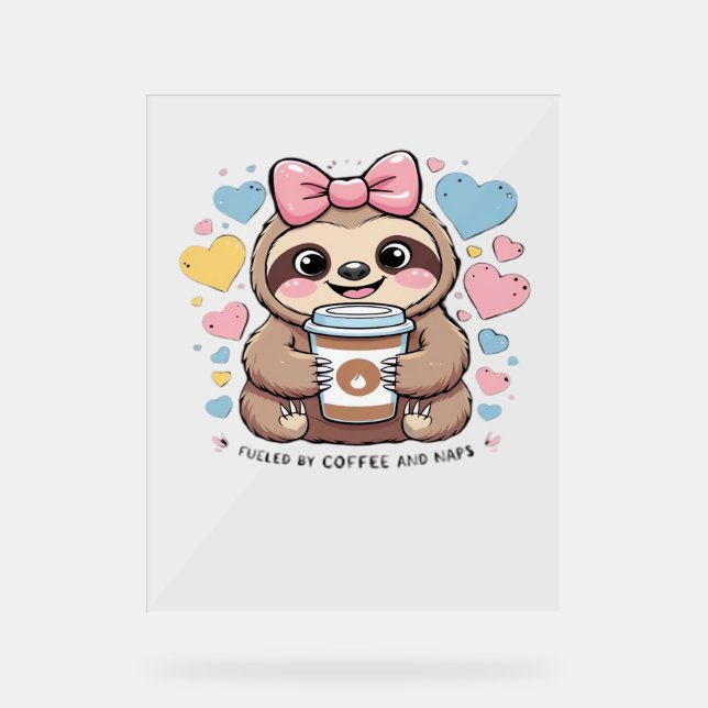 Cute Sloth Coffee Lover Shirt – Funny Fuelled by C Acrylic Sign (Front)
