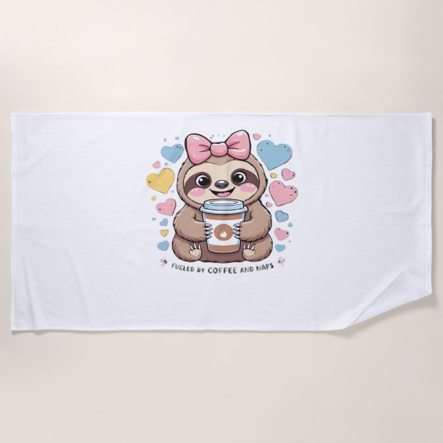Cute Sloth Coffee Lover Shirt – Funny Fuelled by C Beach Towel (Front)