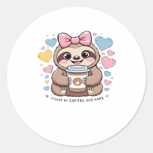 Cute Sloth Coffee Lover Shirt � Funny Fuelled by C Classic Round Sticker (Front)