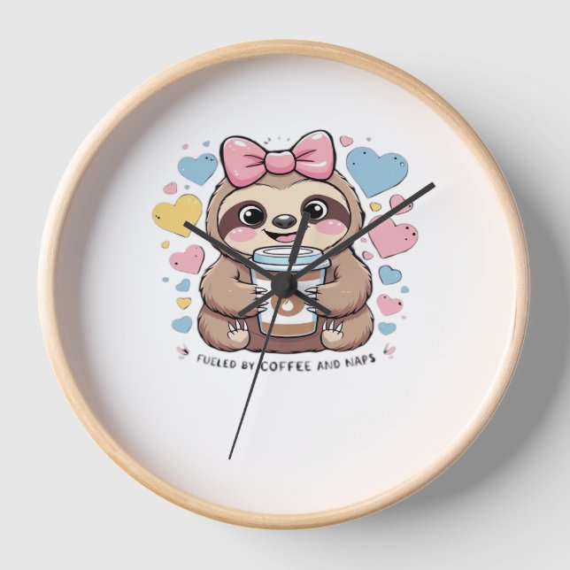 Cute Sloth Coffee Lover Shirt – Funny Fuelled by C Clock (Front)