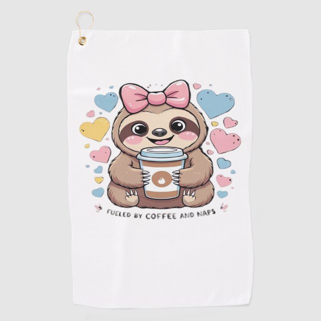 Cute Sloth Coffee Lover Shirt – Funny Fuelled by C Golf Towel (Front)