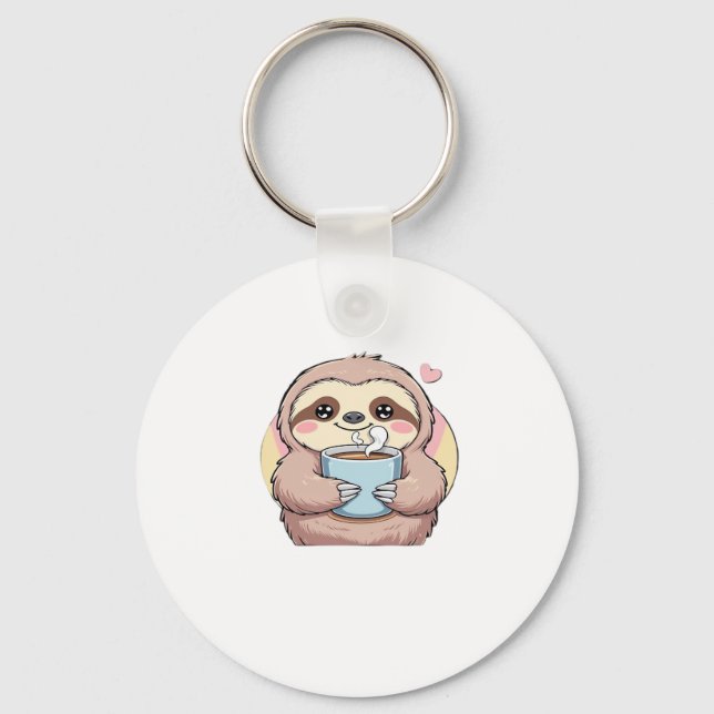 Cute Sloth Coffee Lover Shirt � Funny Fuelled by C Key Ring (Front)