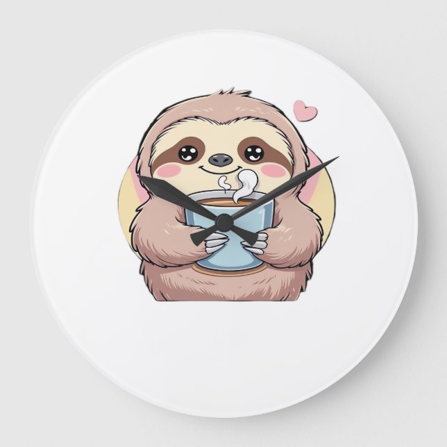Cute Sloth Coffee Lover Shirt � Funny Fuelled by C Large Clock (Front)