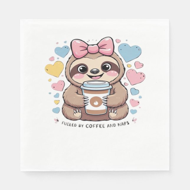 Cute Sloth Coffee Lover Shirt – Funny Fuelled by C Napkin (Front)