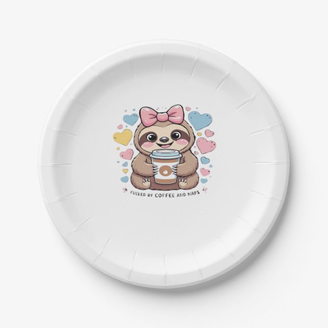 Cute Sloth Coffee Lover Shirt � Funny Fuelled by C Paper Plate (Front)