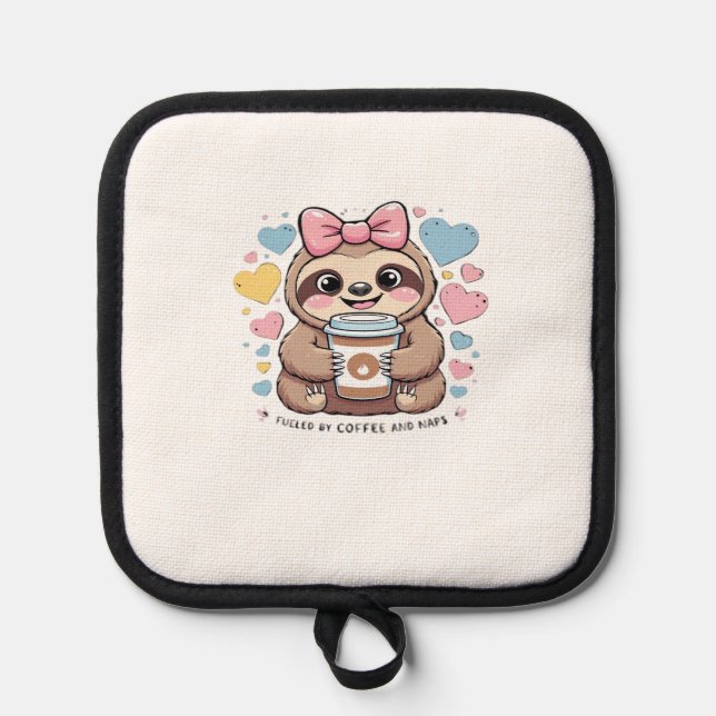 Cute Sloth Coffee Lover Shirt � Funny Fuelled by C Pot Holder (Front)