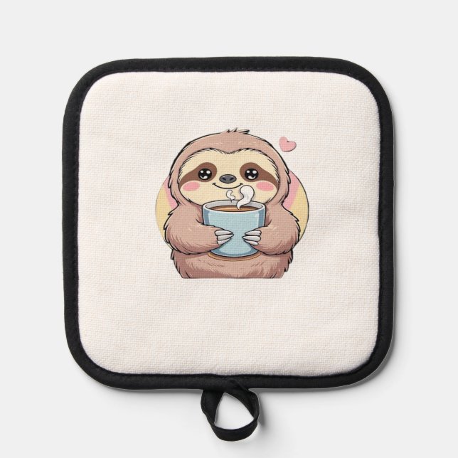 Cute Sloth Coffee Lover Shirt � Funny Fuelled by C Pot Holder (Front)