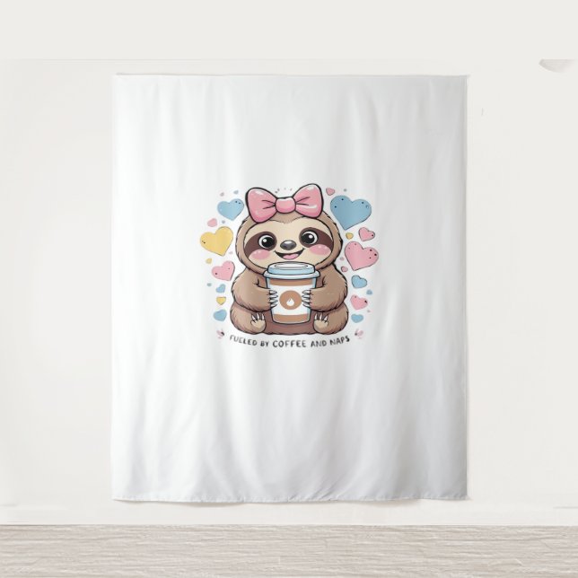 Cute Sloth Coffee Lover Shirt – Funny Fuelled by C Tapestry (Front)