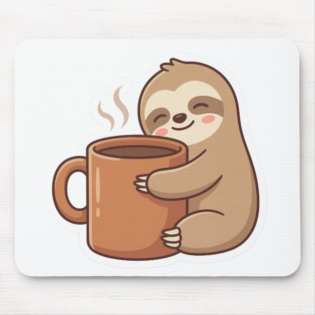 Cute Sloth Coffee Sticker Mouse Mat (Front)