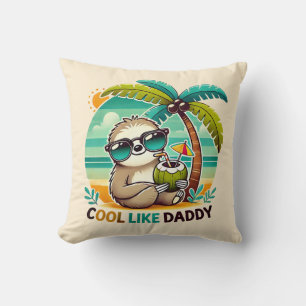 Cute Sloth Cool Like Daddy under Palm Tree Cushion
