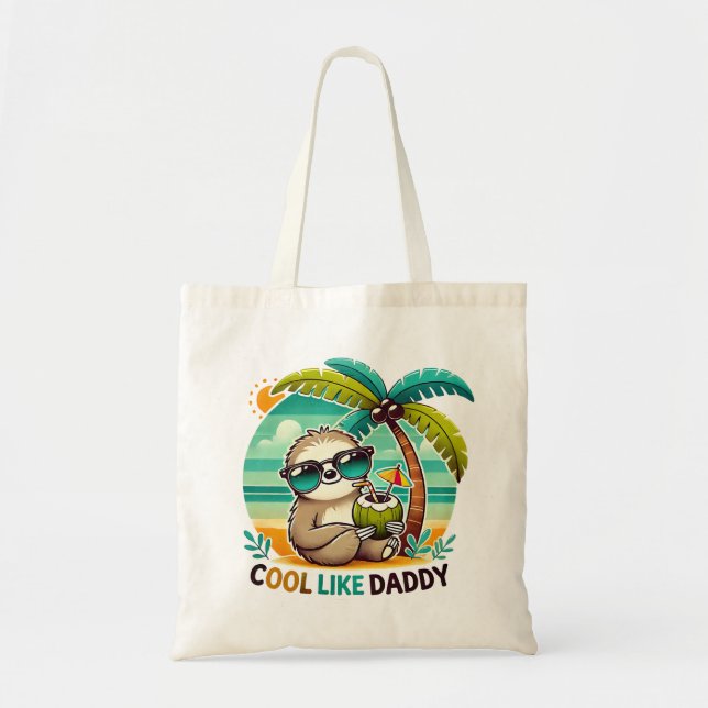 Cute Sloth Cool Like Daddy under Palm Tree Tote Bag (Front)