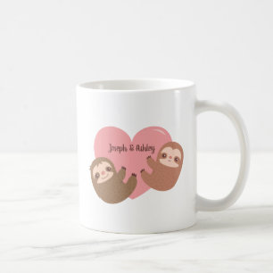 Cute Sloth Couple Hugging Heart, Personalised Coffee Mug