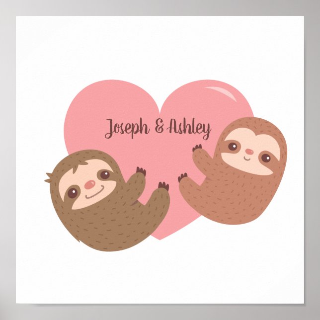 Cute Sloth Couple Hugging Heart, Room Decor (Front)
