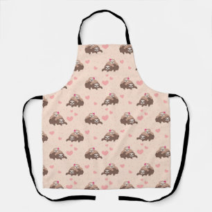 Cute Sloth Couple Love Pattern Apron