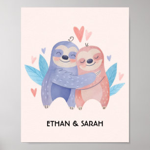 Cute Sloth Couple Personalised Valentine's Day Poster