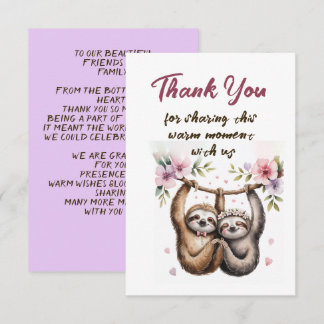 Cute Sloth Couple Wedding Thank You Card