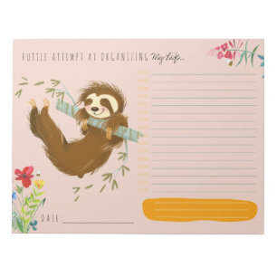 Cute Sloth Daily Planner Personalised Notepad