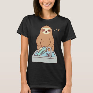 Cute Sloth Dishwashing Sleeping Tired Lazy T-Shirt