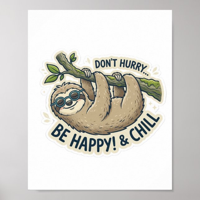 Cute Sloth "Don't Hurry Be Happy & Chill" Funny  Poster (Front)